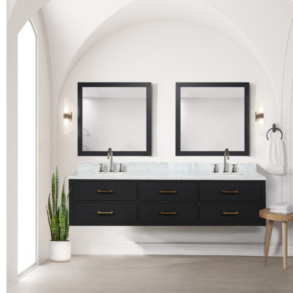 Castor 80W x 22D Black Double Bath Vanity, Carrara Marble Top, and Faucet Set