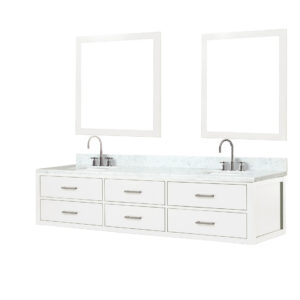 Castor 84W x 22D White Double Bath Vanity, Carrara Marble Top, Faucet Set, and 36Mirrors