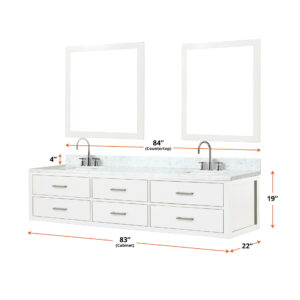 Castor 84W x 22D White Double Bath Vanity and Carrara Marble Top