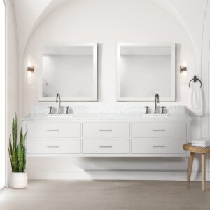 Castor 84W x 22D White Double Bath Vanity and Carrara Marble Top