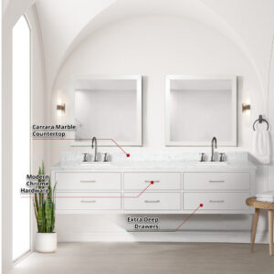 Castor 84W x 22D White Double Bath Vanity and Carrara Marble Top