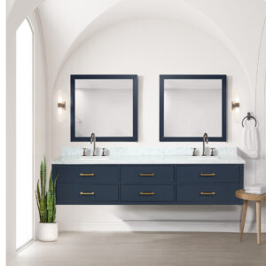 Castor 84W x 22D Blue Double Bath Vanity and Carrara Marble Top