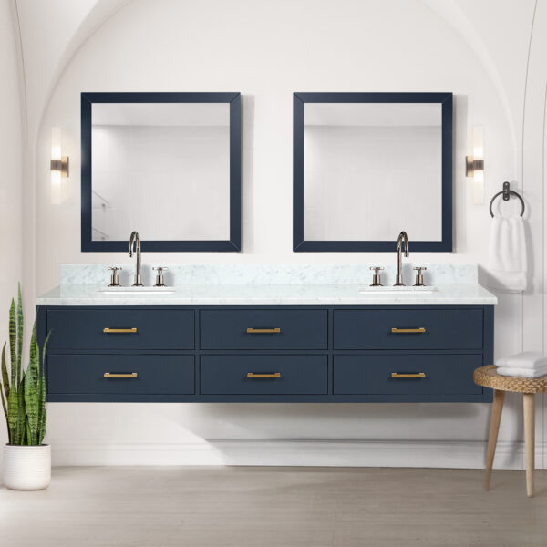 Castor 84W x 22D Blue Double Bath Vanity and Carrara Marble Top