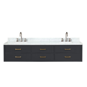 Castor 84W x 22D Black Double Bath Vanity, Carrara Marble Top, and Faucet Set