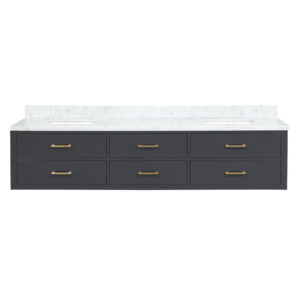 Castor 84W x 22D Black Double Bath Vanity and Carrara Marble Top