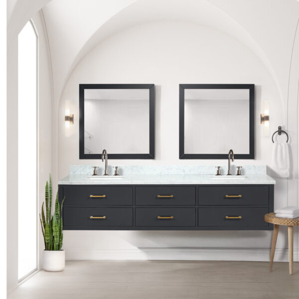 Castor 84W x 22D Black Double Bath Vanity and Carrara Marble Top