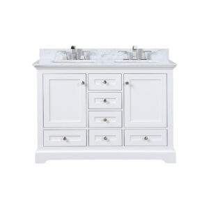 Dukes 48 in. W x 22 in. D White Double Bath Vanity, Carrara Marble Top, and Faucet Set