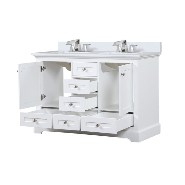 Dukes 48 in. W x 22 in. D White Double Bath Vanity, White Quartz Top, and Faucet Set