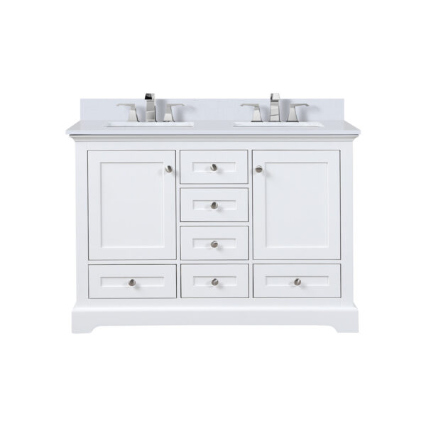 Dukes 48 in. W x 22 in. D White Double Bath Vanity, Cultured Marble Top, and Faucet Set