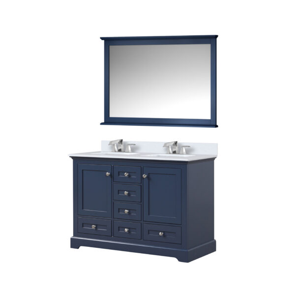 Dukes 48 in. W x 22 in. D Navy Blue Double Bath Vanity, Cultured Marble Top, Faucet Set, and 46 in. Mirror