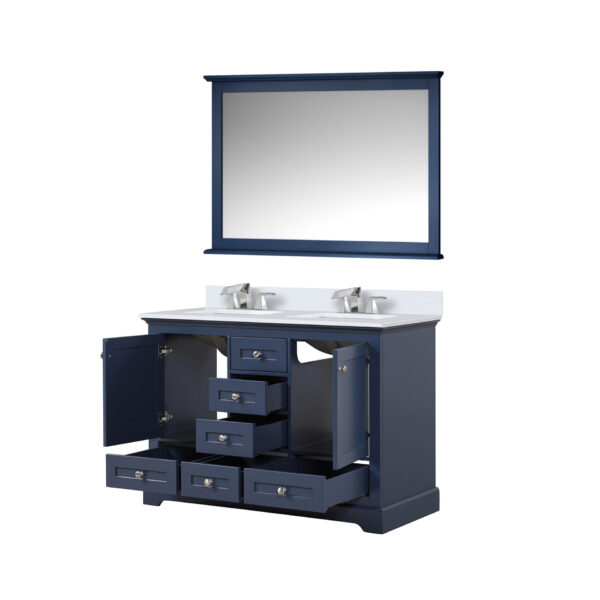 Dukes 48 in. W x 22 in. D Navy Blue Double Bath Vanity, Cultured Marble Top, Faucet Set, and 46 in. Mirror