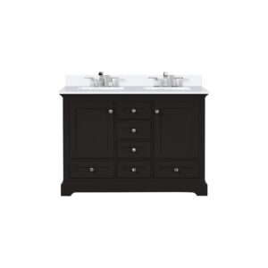 Dukes 48 in. W x 22 in. D Espresso Double Bath Vanity, White Quartz Top, and Faucet Set