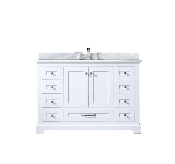 Dukes 48 in. W x 22 in. D White Single Bath Vanity, Carrara Marble Top, and Faucet Set