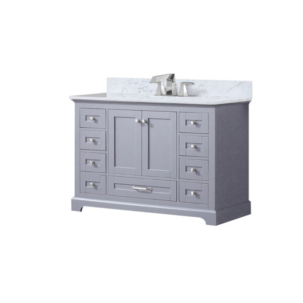 Dukes 48 in. W x 22 in. D Dark Grey Double Bath Vanity, Carrara Marble Top, and Faucet Set