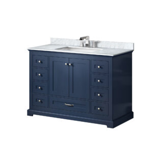 Dukes 48 in. W x 22 in. D Navy Blue Single Bath Vanity, Carrara Marble Top, and Faucet Set