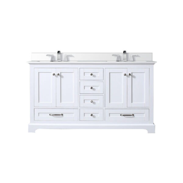 Dukes 60 in. W x 22 in. D White Double Bath Vanity, White Quartz Top, and Faucet Set