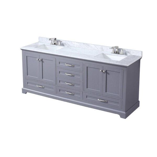 Dukes 80 in. W x 22 in. D Dark Grey Double Bath Vanity, Carrara Marble Top, and Faucet Set