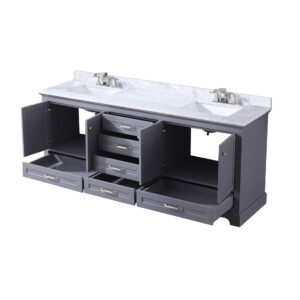 Dukes 80 in. W x 22 in. D Dark Grey Double Bath Vanity, Carrara Marble Top, and Faucet Set