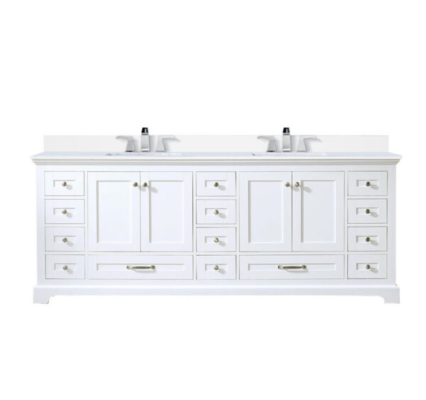 Dukes 84 in. W x 22 in. D White Double Bath Vanity, Carrara Marble Top, and Faucet Set