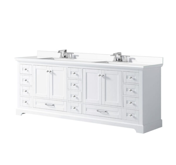 Dukes 84 in. W x 22 in. D White Double Bath Vanity, Carrara Marble Top, and Faucet Set