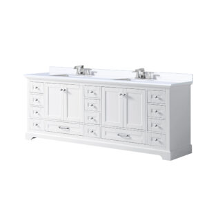 Dukes 84 in. W x 22 in. D White Double Bath Vanity, Cultured Marble Top, and Faucet Set