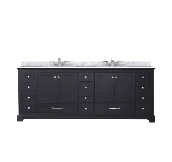 Dukes 84 in. W x 22 in. D Espresso Double Bath Vanity, Carrara Marble Top, and Faucet Set