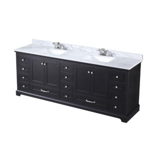 Dukes 84 in. W x 22 in. D Espresso Double Bath Vanity, Carrara Marble Top, and Faucet Set