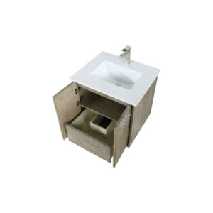 Fairbanks 24W x 20D Rustic Acacia Bath Vanity, Cultured Marble Top and Brushed Nickel Faucet Set