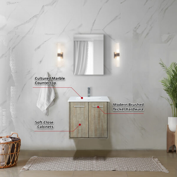 Fairbanks 24W x 20D Rustic Acacia Bath Vanity, Cultured Marble Top and Chrome Faucet Set