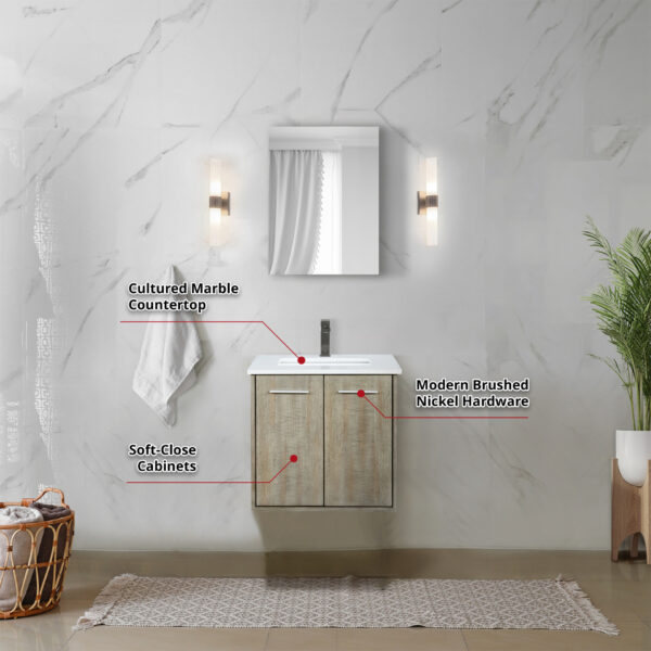 Fairbanks 24W x 20D Rustic Acacia Bath Vanity, Cultured Marble Top and Gun Metal Faucet Set