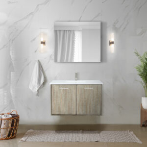 Fairbanks 36W x 20D Rustic Acacia Bath Vanity, Cultured Marble Top and Brushed Nickel Faucet Set