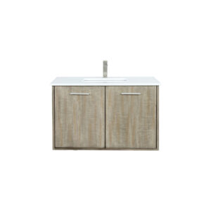 Fairbanks 36W x 20D Rustic Acacia Bath Vanity, Cultured Marble Top and Brushed Nickel Faucet Set