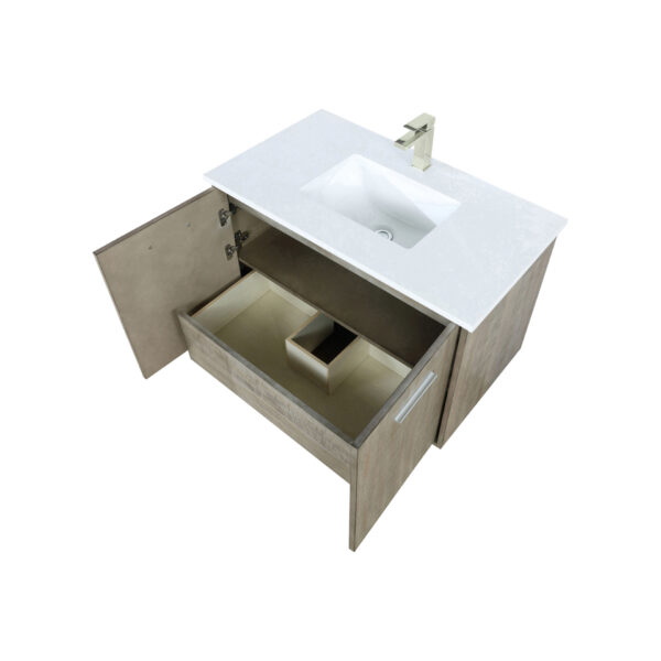 Fairbanks 36W x 20D Rustic Acacia Bath Vanity, Cultured Marble Top and Brushed Nickel Faucet Set