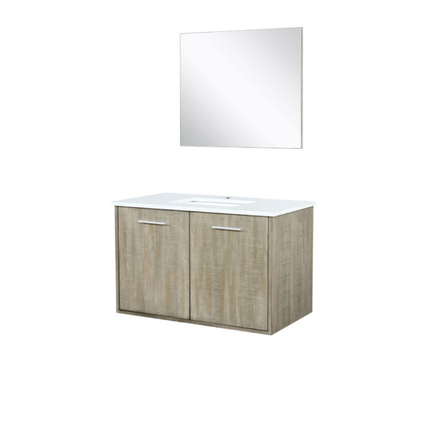 Fairbanks 36W x 20D Rustic Acacia Bath Vanity, Cultured Marble Top and 28Mirror