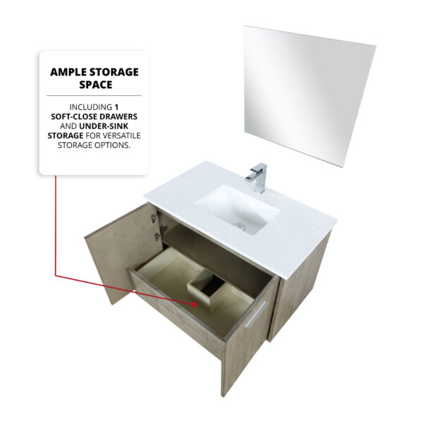 Fairbanks 36W x 20D Rustic Acacia Bath Vanity, Cultured Marble Top and Chrome Faucet Set