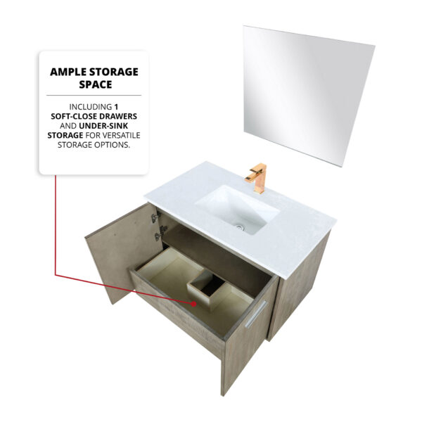 Fairbanks 36W x 20D Rustic Acacia Bath Vanity, Cultured Marble Top and Rose Gold Faucet Set