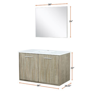 Fairbanks 36W x 20D Rustic Acacia Bath Vanity, Cultured Marble Top and 28Mirror