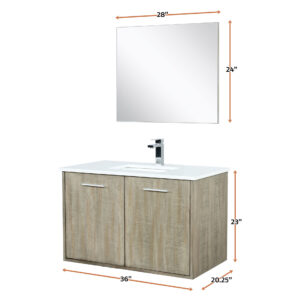 Fairbanks 36W x 20D Rustic Acacia Bath Vanity, Cultured Marble Top, Chrome Faucet Set and 28Mirror