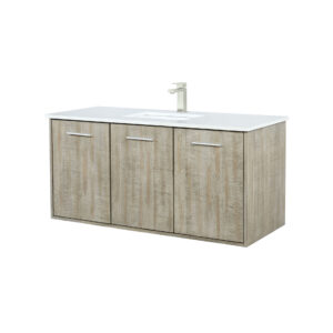 Fairbanks 48W x 20D Rustic Acacia Bath Vanity, Cultured Marble Top and Brushed Nickel Faucet Set