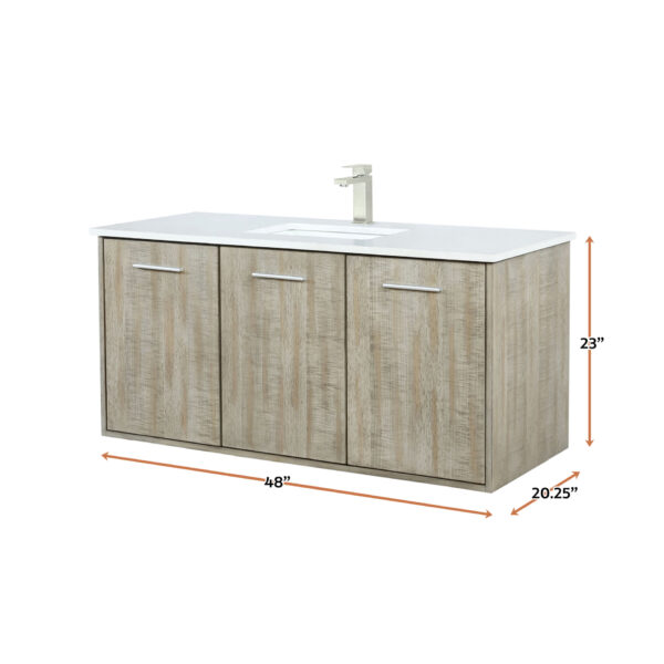 Fairbanks 48W x 20D Rustic Acacia Bath Vanity, White Quartz Top and Brushed Nickel Faucet Set