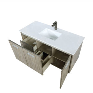 Fairbanks 48W x 20D Rustic Acacia Bath Vanity, Cultured Marble Top and Gun Metal Faucet Set