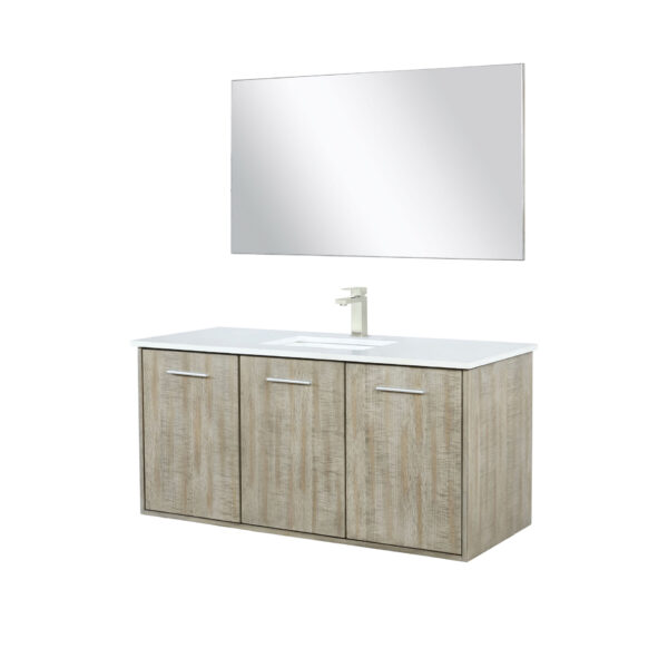 Fairbanks 48W x 20D Rustic Acacia Bath Vanity, Cultured Marble Top, Brushed Nickel Faucet Set and 43Mirror