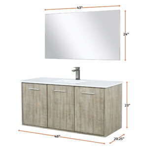 Fairbanks 48W x 20D Rustic Acacia Bath Vanity, White Quartz Top, Gun Metal Faucet Set and 43Mirror