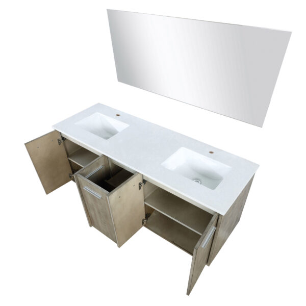 Fairbanks 60W x 20D Rustic Acacia Double Bath Vanity, Cultured Marble Top and 55Mirror