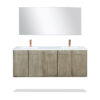 Fairbanks 60W x 20D Rustic Acacia Double Bath Vanity, Cultured Marble Top, Chrome Faucet Set and 55Mirror