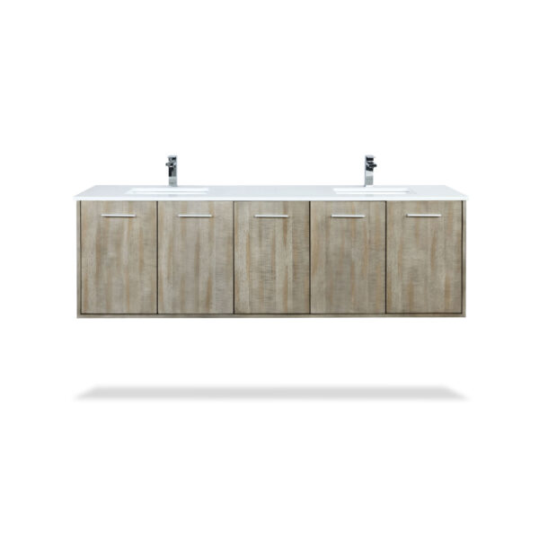 Fairbanks 72W x 20D Rustic Acacia Double Bath Vanity, Cultured Marble Top and Chrome Faucet Set