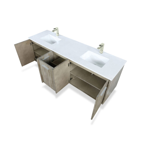 Fairbanks 72W x 20D Rustic Acacia Double Bath Vanity, Cultured Marble Top and Chrome Faucet Set