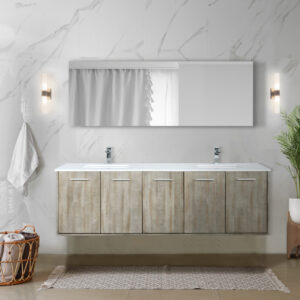 Fairbanks 72W x 20D Rustic Acacia Double Bath Vanity, Cultured Marble Top and Chrome Faucet Set