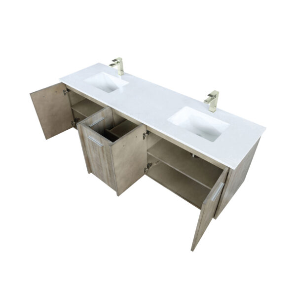 Fairbanks 72W x 20D Rustic Acacia Double Bath Vanity, Cultured Marble Top and Brushed Nickel Faucet Set