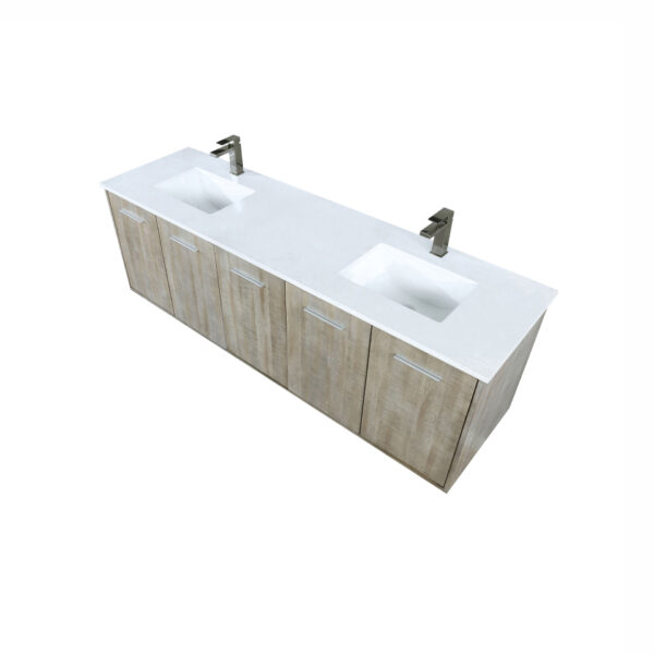 Fairbanks 72W x 20D Rustic Acacia Double Bath Vanity, Cultured Marble Top and Gun Metal Faucet Set